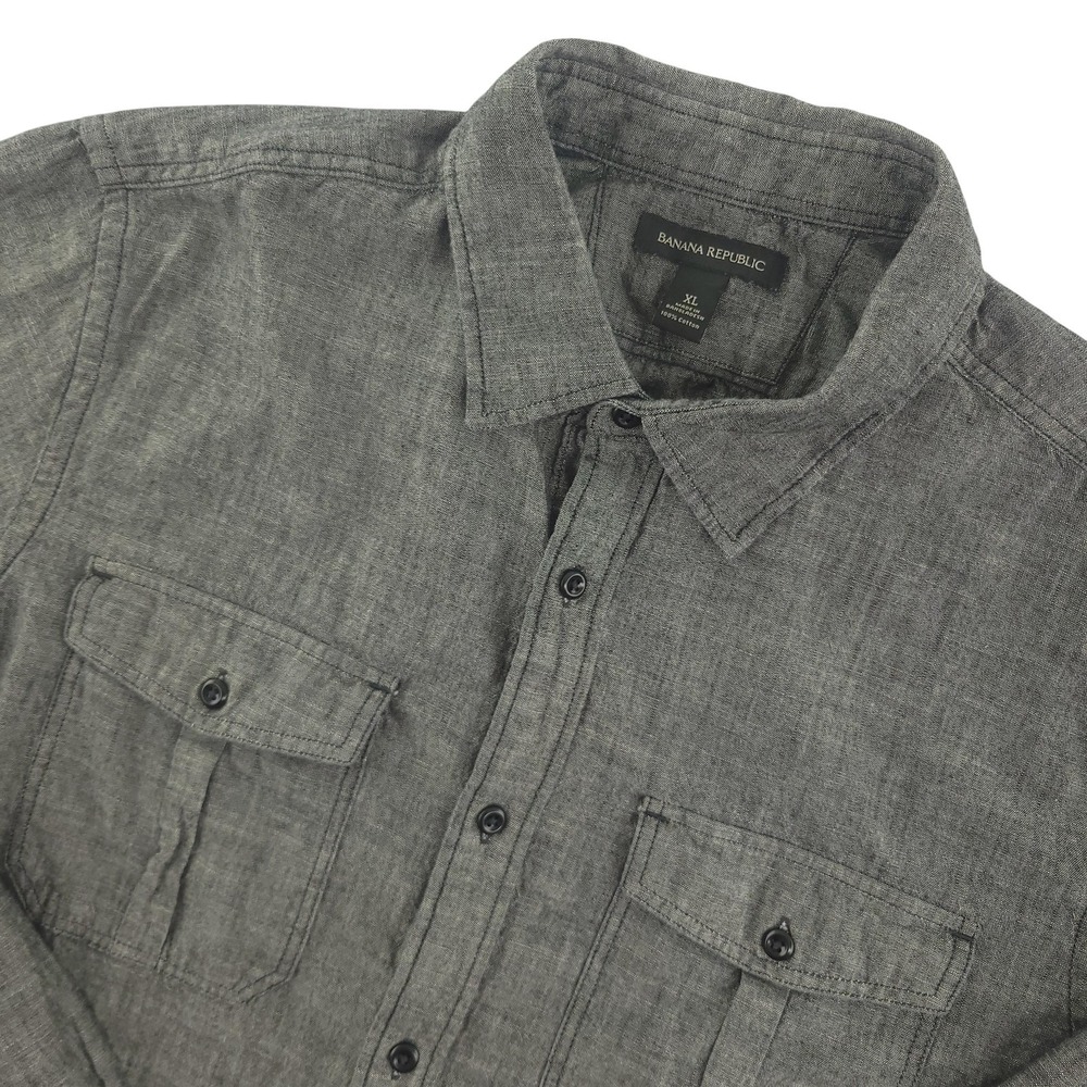Banana Republic Shirt Mens‎ XL Gray Chambray Long Sleeve Button Up Cotton Casual